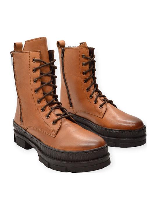 Leder Stiefeletten Damen Tabac Braun