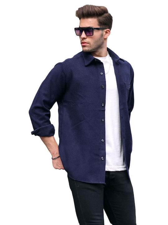 madmext Men's Shirt Long Sleeve Cotton Blue