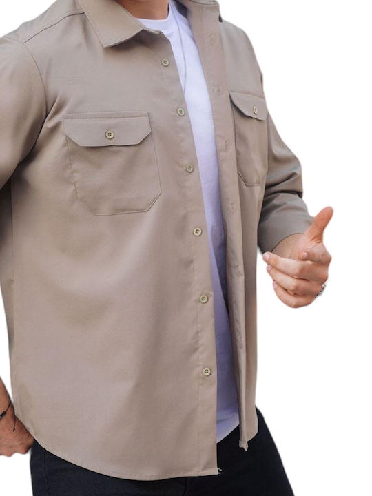 madmext Men's Shirt Overshirt Long Sleeve Khaki