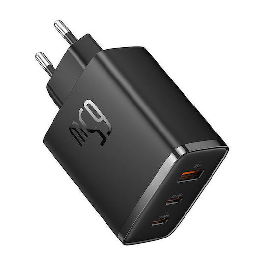 Baseus Φορτιστής Χωρίς Καλώδιο GaN με Θύρα USB-A και 2 Θύρες USB-C 65W Power Delivery / Quick Charge 3.0 Μαύρος (Cube Pro)