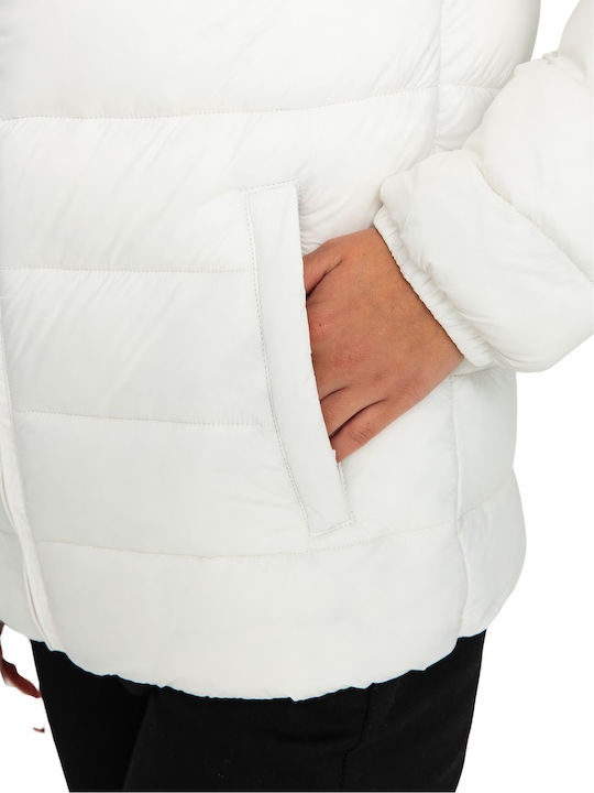 Champion Women's Short Puffer Jacket for Winter with Hood White