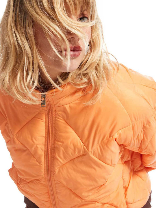 Wind Swept Κοντό Γυναικείο Puffer Μπουφάν για Χειμώνα Πορτοκαλί