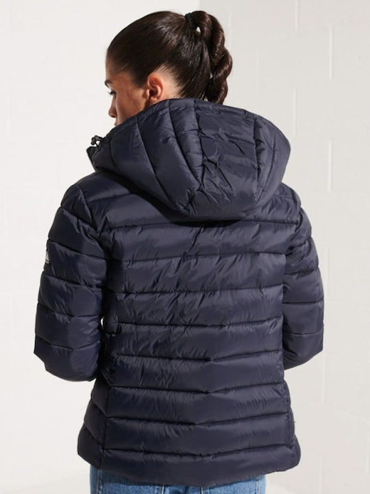 Superdry Ovin Faux Κοντό Γυναικείο Puffer Μπουφάν για Χειμώνα Μπλε