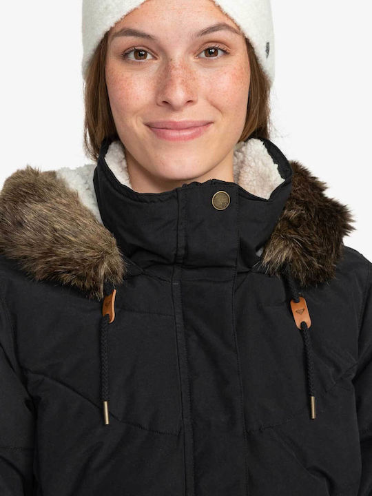 Ellie Women's Long Parka Jacket for Winter with Hood Black
