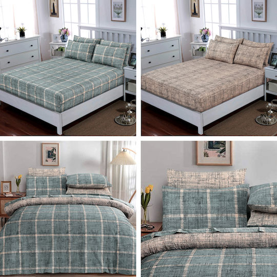 Casa Colori Set Halb-Doppel 3Stück 120x200+30cm mit Gummizug Javeria Olive Ladi