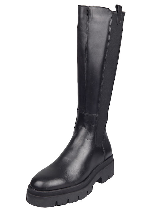 Tamaris Leather Medium Heel Women's Boots with Zipper Black