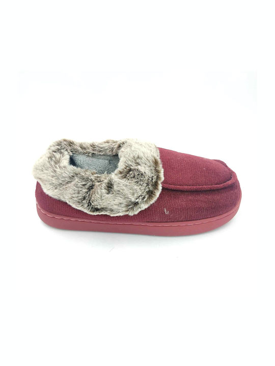 Jomix Closed-Toe Women's Slippers with Fur Burgundy