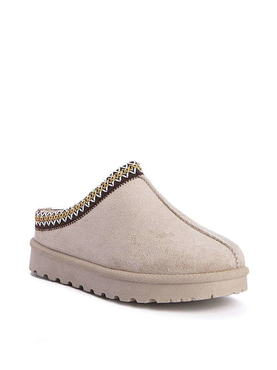 Keep Fred Synthetic Leather Women's Slippers Beige