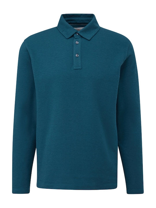 S.Oliver Men's Long Sleeve Blouse Polo Petrol Blue