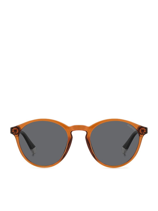 Polaroid Unisex Sunglasses with Brown Plastic Frame and Gray Polarized Lens PLD4153/S 09Q/M9
