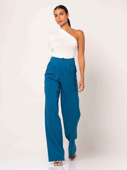 Noobass Women's High-waisted Fabric Trousers Blue