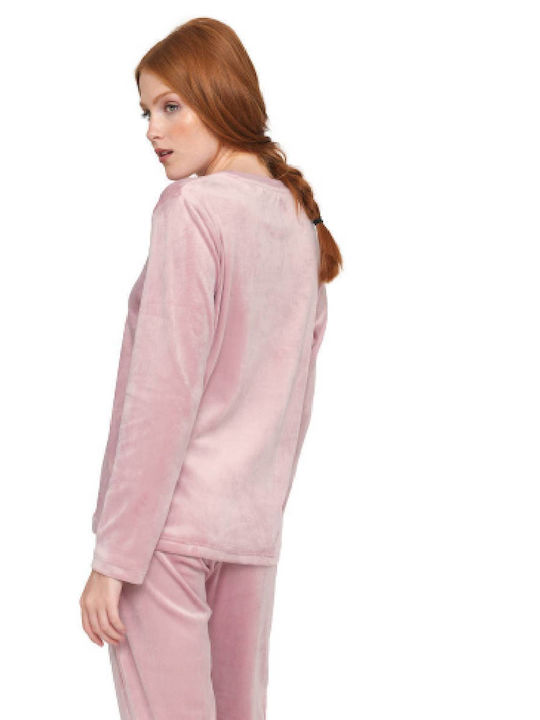 Muydemi Winter Damen Pyjama-Set Samt Rosa