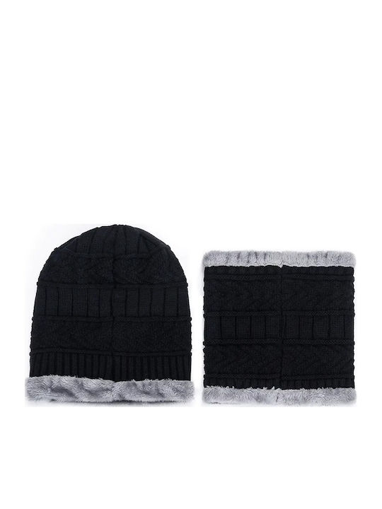Set with Beanie Knitted in Black color