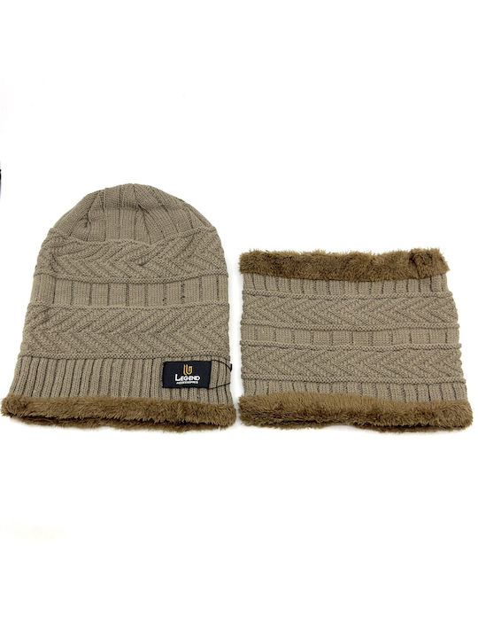 Legend Accessories Männer Set mit Beanie Gestrickt in Beige Farbe