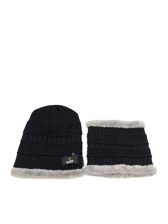 Set with Beanie Knitted in Black color