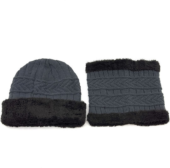 Männer Set mit Beanie Gestrickt in Gray Farbe