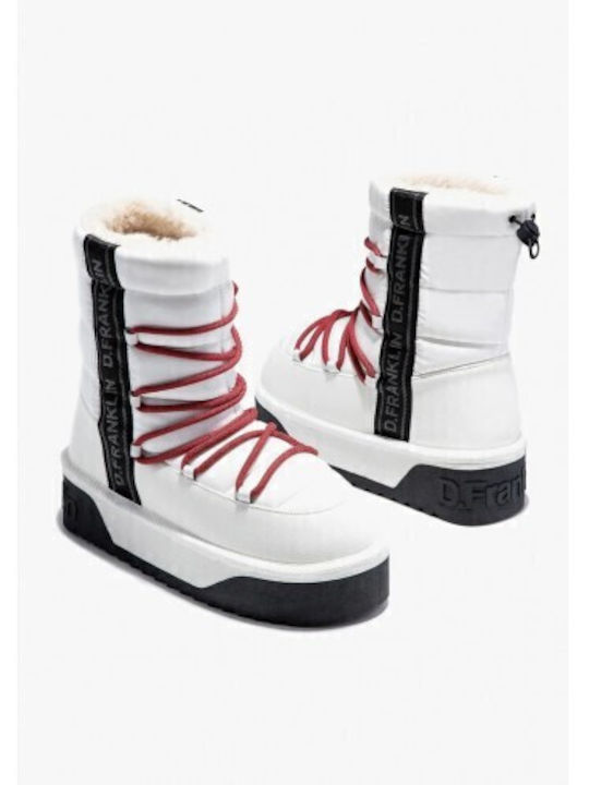 Synthetic Leather Medium Heel Snow Boots with Laces & Fur Nordic V.2 White