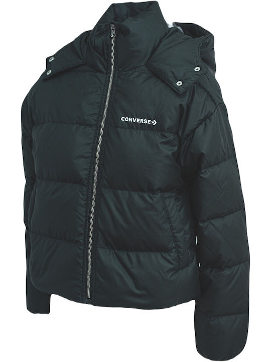 Converse Women's Short Puffer Jacket for Winter Black