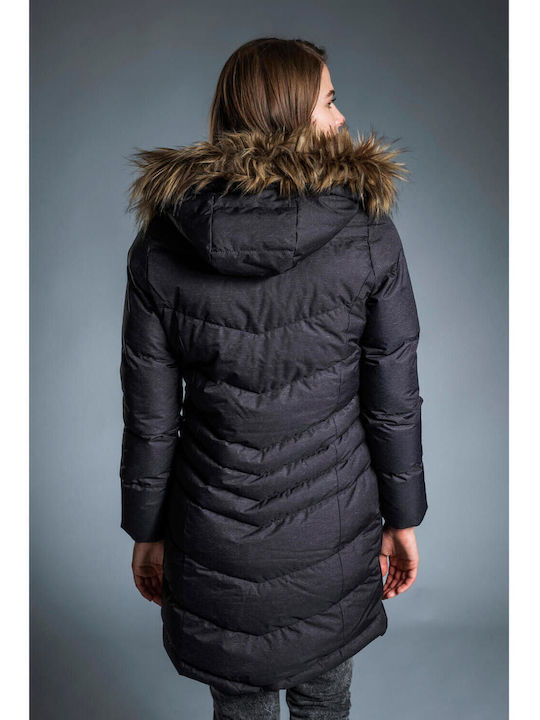 Fundango Lang Damen Puffer Jacke Wasserdicht für Winter Schwarz