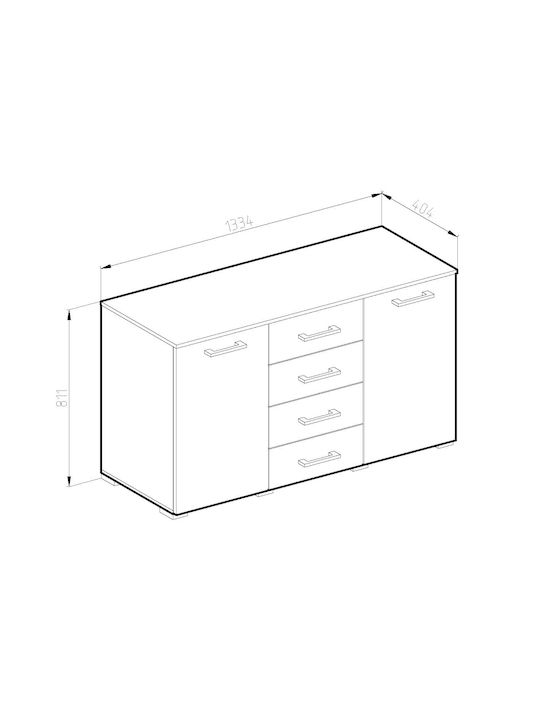 Comoda pentru Dormitor Milada cu 4 sertare Alb/Dakar 134x40x81buc