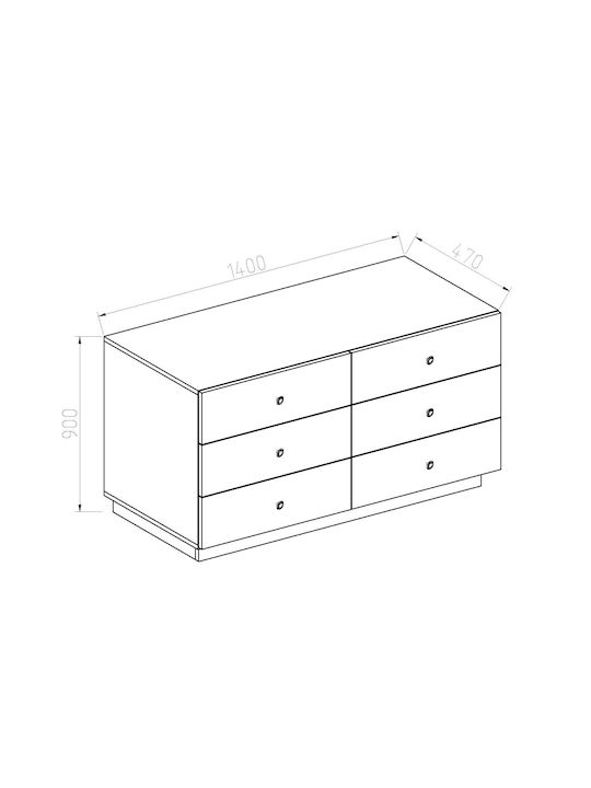 Συρταριέρα Κρεβατοκάμαρας Ξύλινη Alessia Alyaska 140x47x90εκ.