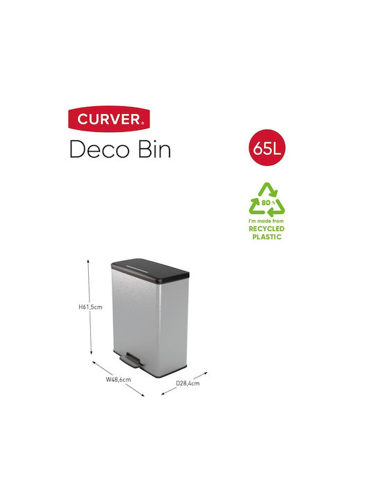 Curver Deco Waste Bin Waste Metallic with Pedal Silver 65lt 1pcs