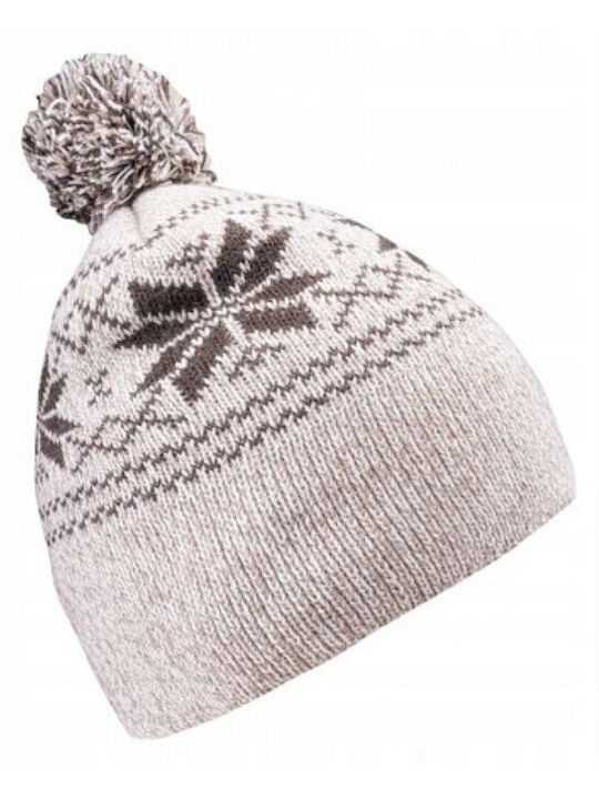 Pom Pom Beanie Unisex Σκούφος Πλεκτός σε Λευκό χρώμα