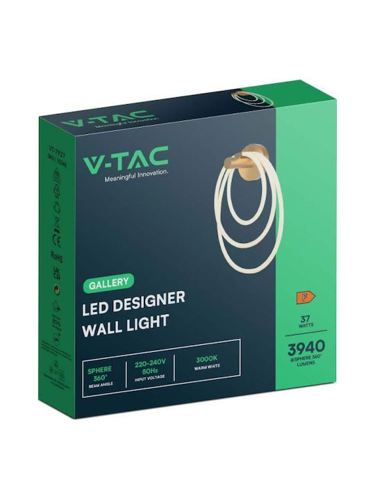 V-TAC Lamp Wall with Integrated LED and Warm White Light 35x35x18cm
