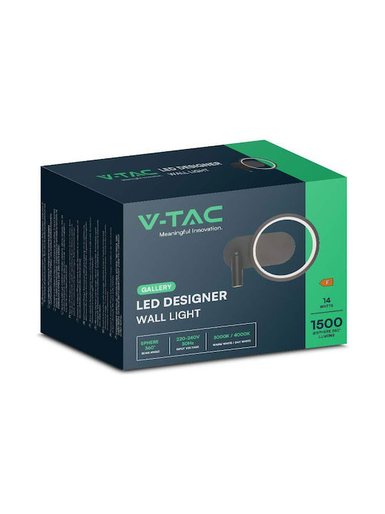 V-TAC Lamp Wall with Integrated LED and Natural White Light Black 250x18x10cm