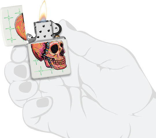 Zippo Cyber Skull Windproof Flame Lighter in White Color