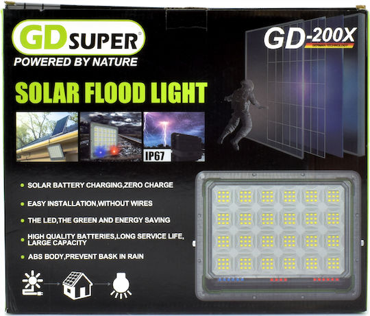 Gdsuper Στεγανός Ηλιακός Προβολέας LED 200W Ψυχρό Λευκό 6500K IP67