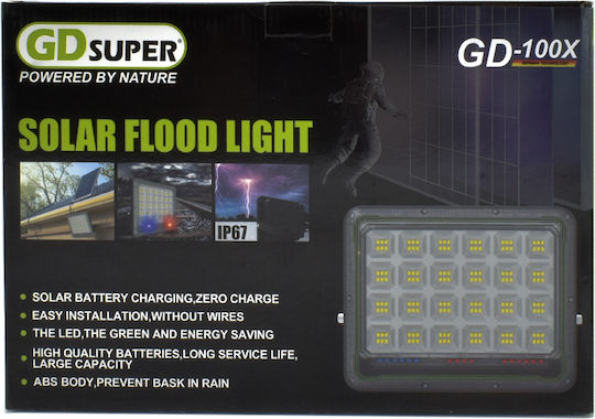 Gdsuper Στεγανός Ηλιακός Προβολέας LED 100W Ψυχρό Λευκό 6500K IP67
