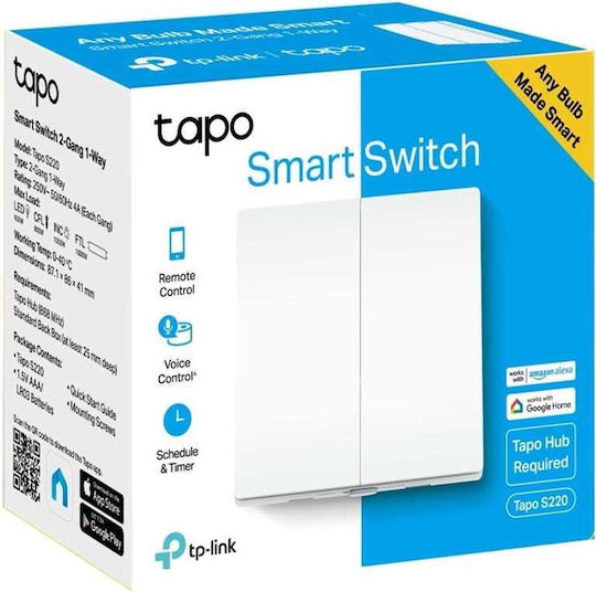 TP-LINK Tapo S220 v1 Wall-mounted Double Wall Switch Without Frame White