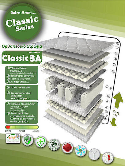 Extra Strom Classic 3a Μονό Ορθοπεδικό Στρώμα 90x200x23cm με Ελατήρια
