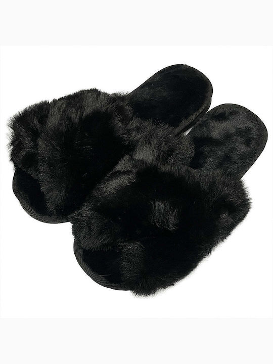 Winter Damen Hausschuhe mit Fell Schwarze