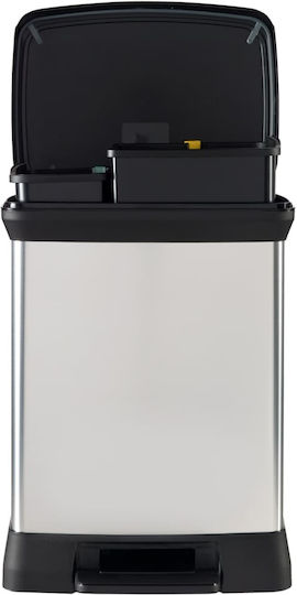 Curver Metallic Recycling Waste Bin with Pedal Silver 18lt