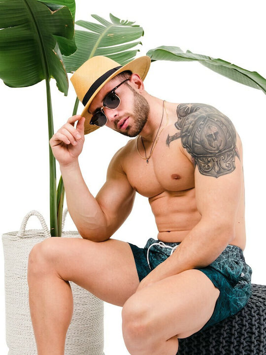 Leaves Men's Swimwear Shorts Light Blue Floral