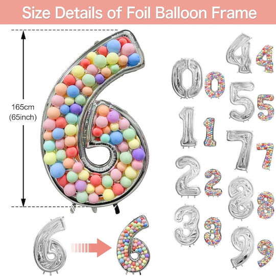 Composition with 101 Balloons Silver Numbers 6 165cm