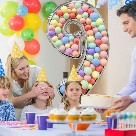 Composition with 101 Balloons Silver Numbers 9 165cm