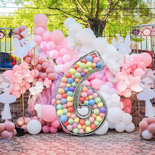 Composition with 101 Balloons Silver Numbers 6 165cm