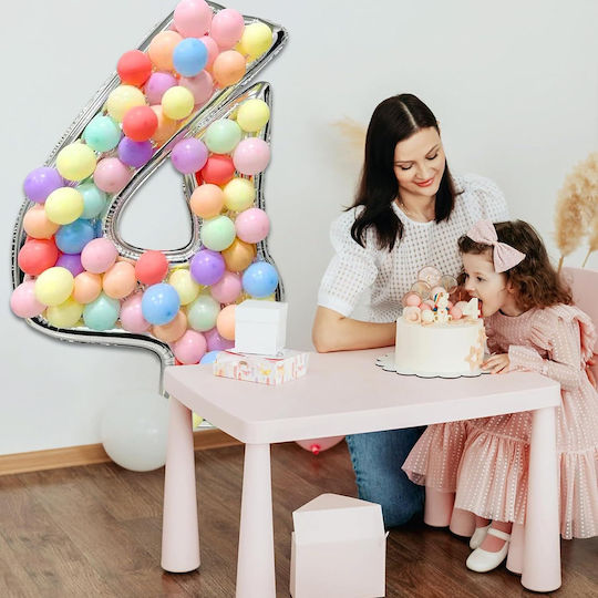 Composition with 101 Balloons Silver Numbers 4 165cm