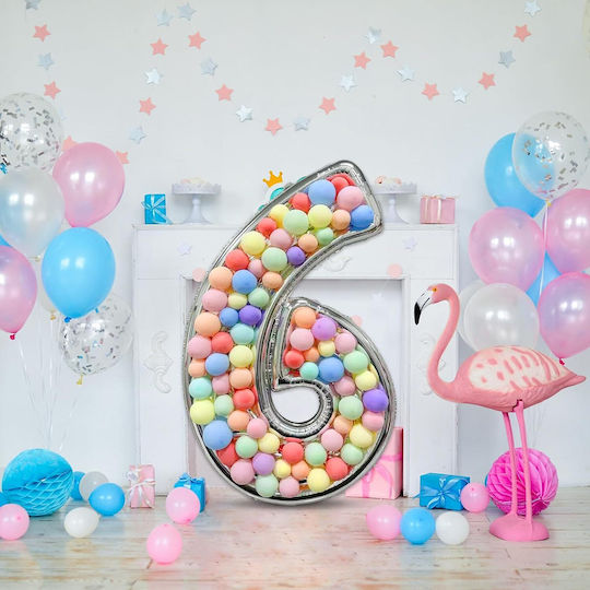 Composition with 101 Balloons Silver Numbers 6 165cm