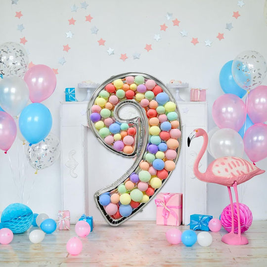 Composition with 101 Balloons Silver Numbers 9 165cm