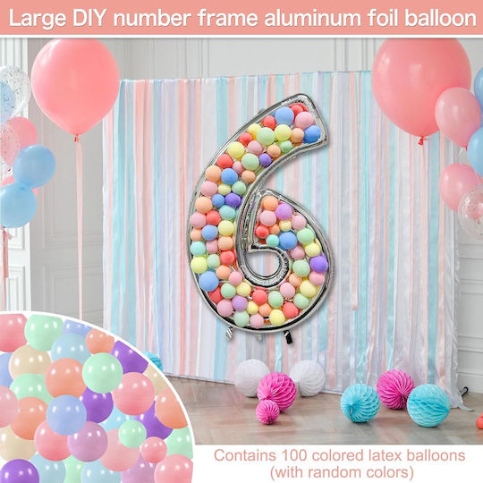 Composition with 101 Balloons Silver Numbers 6 165cm