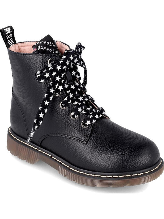 Leather Kids Boots with Laces Black