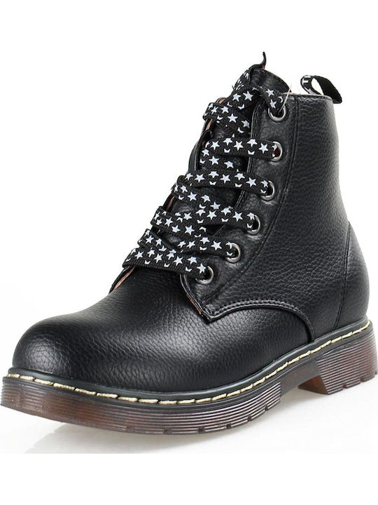Leather Kids Boots with Laces Black