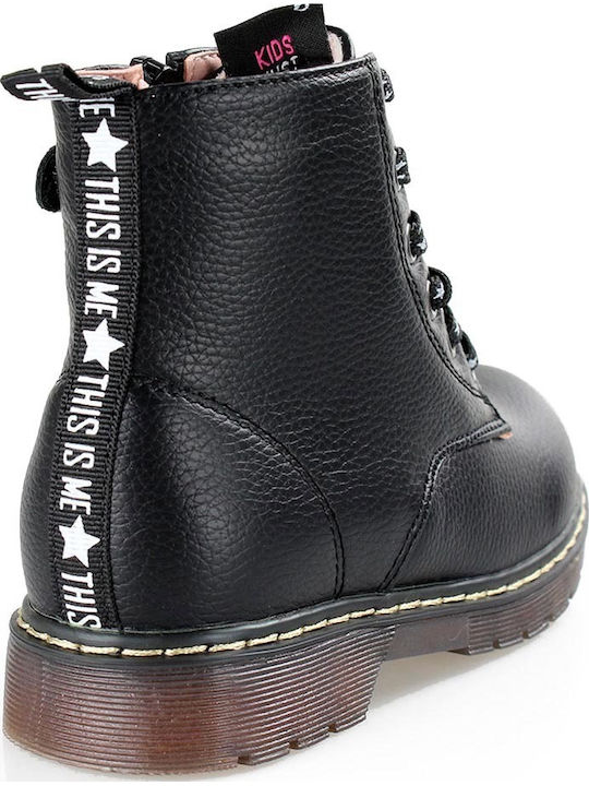 Leather Kids Boots with Laces Black