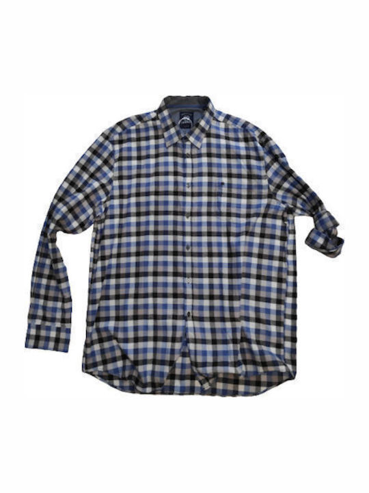 Lerros Men's Shirt Long Sleeve Flannel Checked Blue