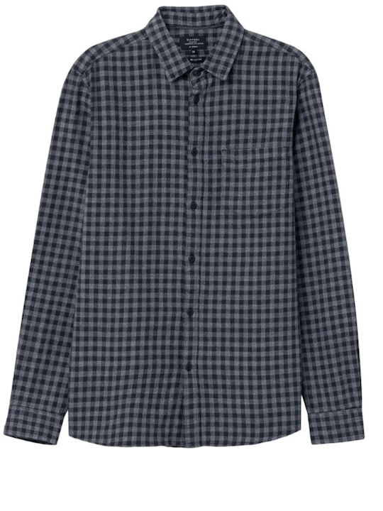 Long-sleeved Cotton Shirt Checked Gray