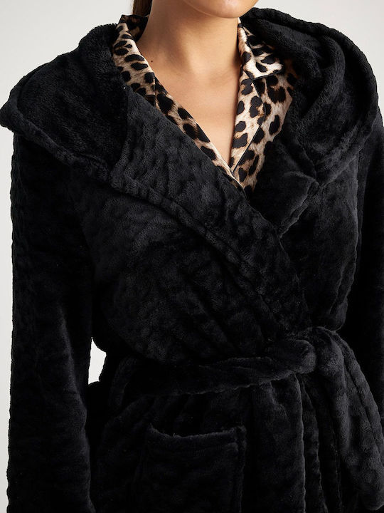 SugarFree Women's Winter Fleece Pajama Robe Black